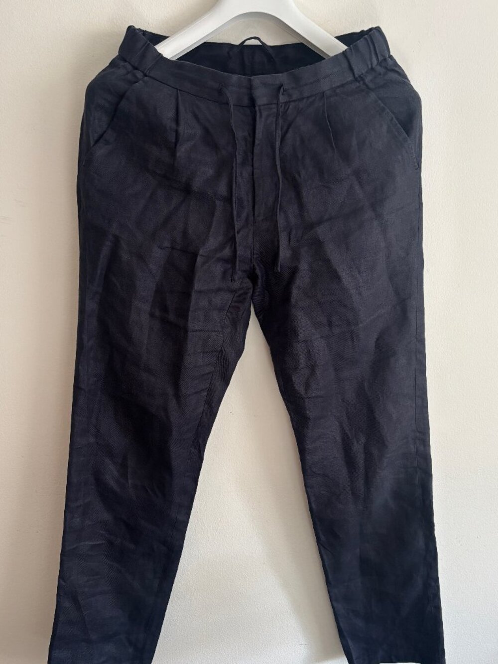 $280 SUITSUPPLY Ames Pleat Navy Drawstring Linen Trousers -- 30